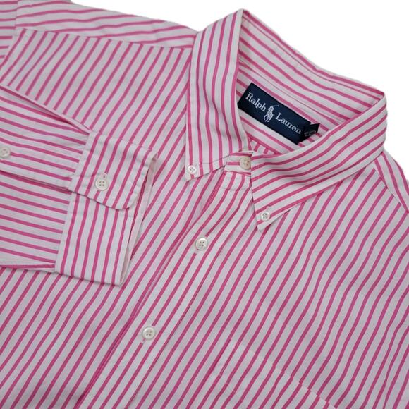 Lauren Ralph Lauren Dress Shirt Mens XL White Pink Striped Button Down Up LRL - Picture 1 of 13